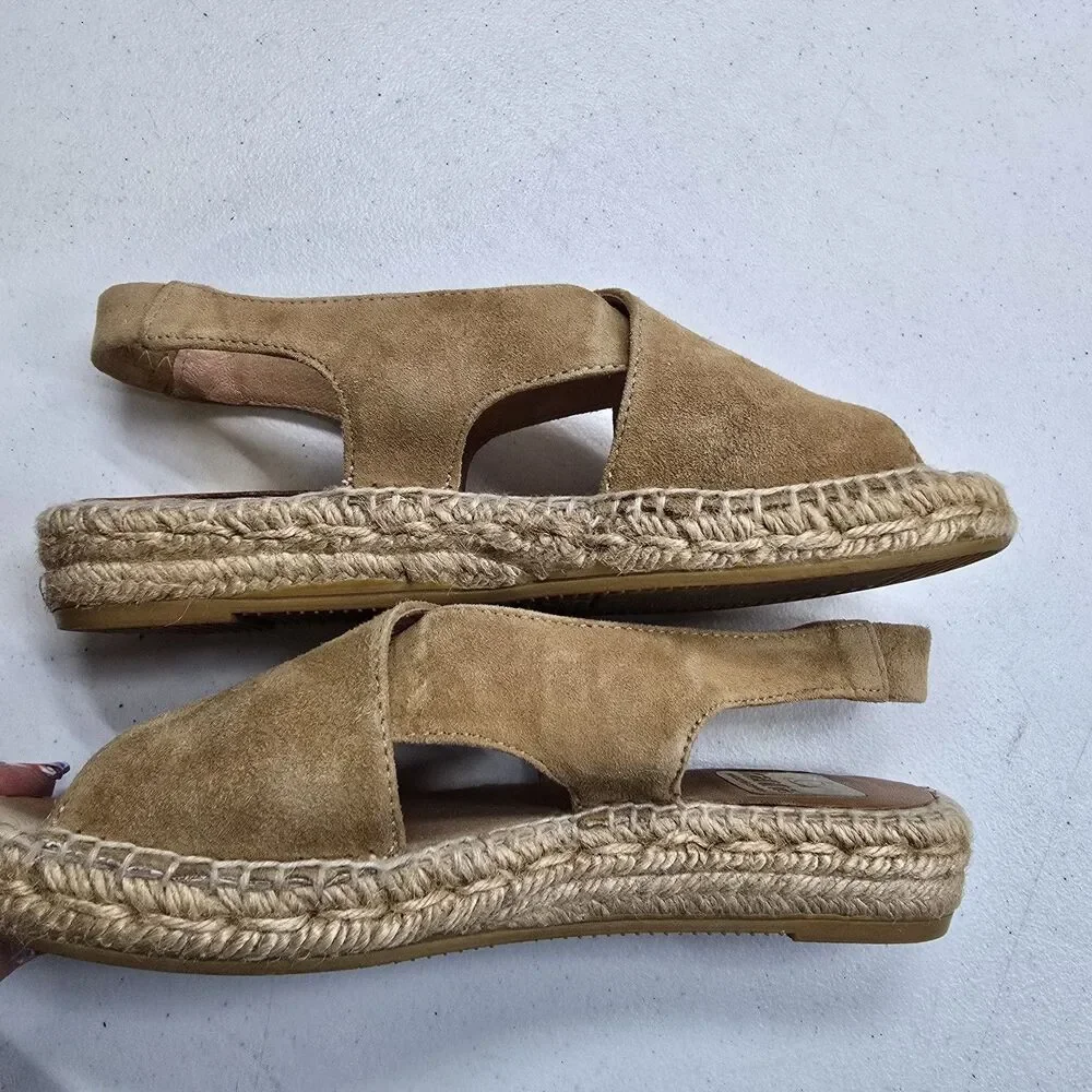Kanna Tan Suede Espadrille Sling Back Wedge Sandal Peep Toe Spain Made 36 US 6